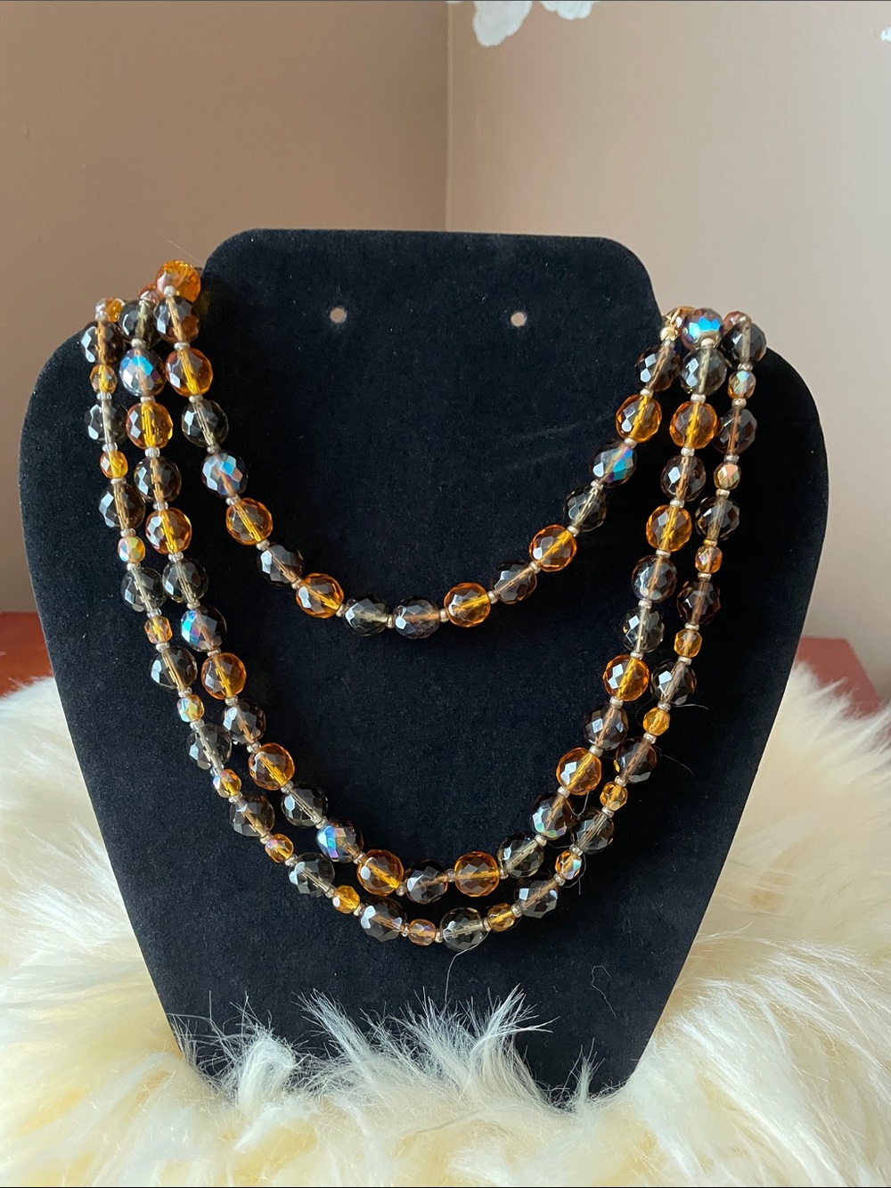 Joan Rivers Amber and Smoky Crystal Glass Bead Necklaces (2)